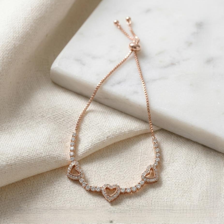 Triple Hearts Adjustable Bracelet - Rose Gold